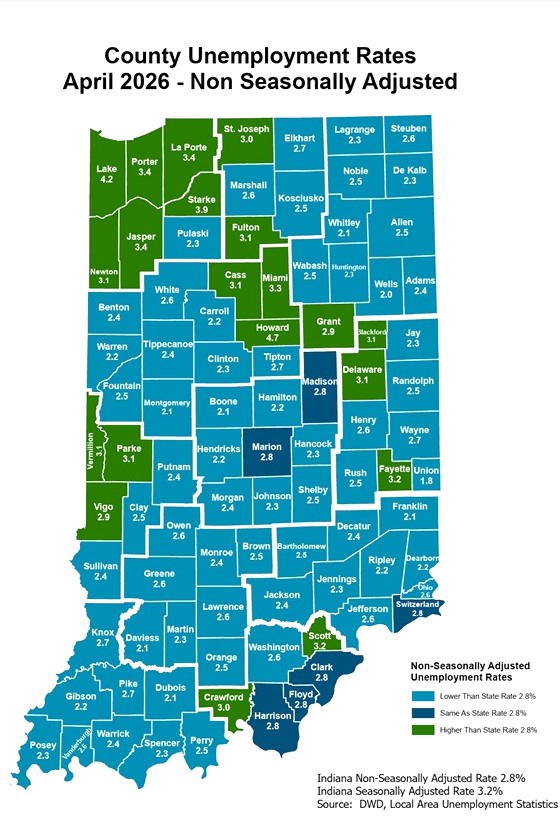 April Unemployment Down Around NE Indiana